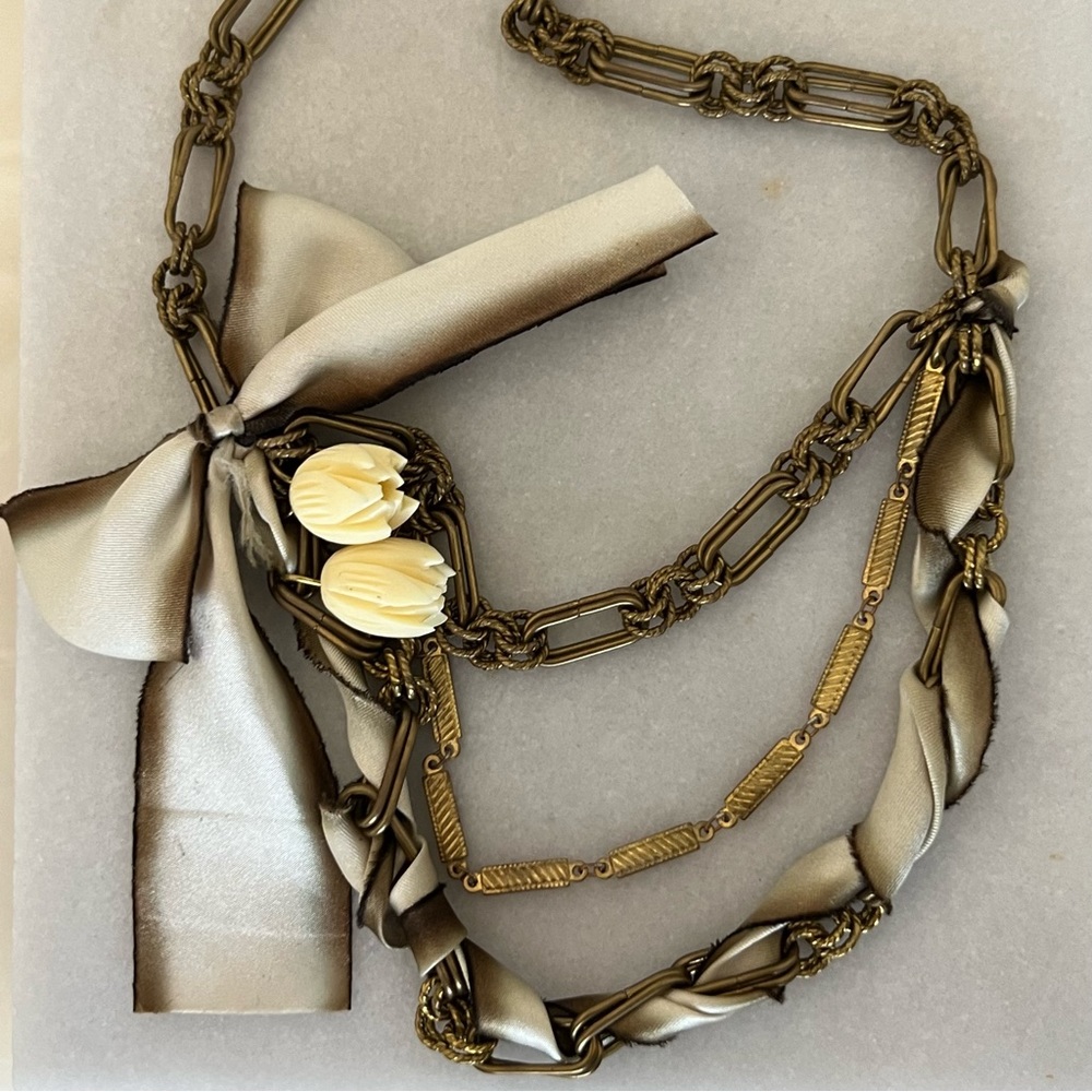 Loft Gold Tone Ribbon and Flower Necklace - Picture 7 of 12